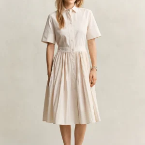 Cotton Pleated Shirt Dress